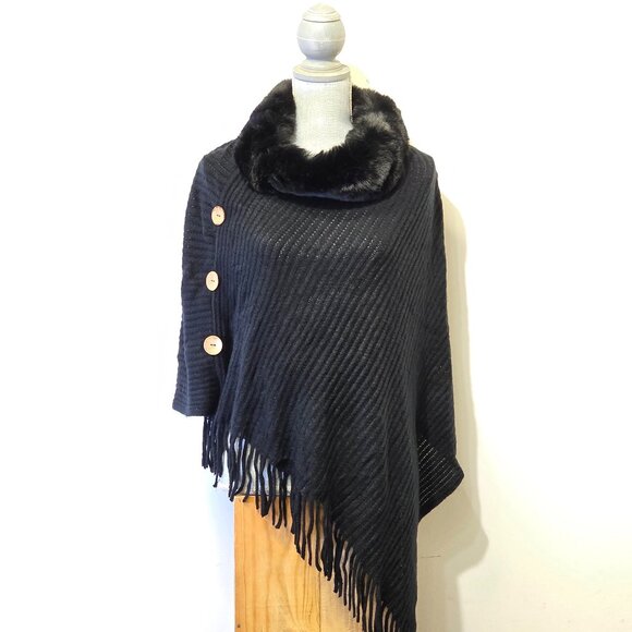 💖💖 Faux Fur Poncho Noir - Picture 1 of 1